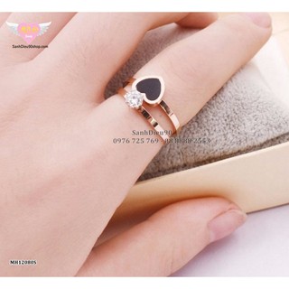 Nhẫn titan nữ mặt trái tim đen + đá