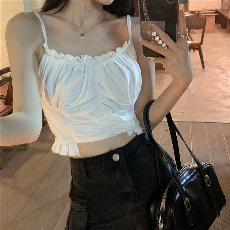 Set Áo Thun Ngắn Tay Cổ Yếm Và Chân Váy Caro Thời Trang Nữ Tính