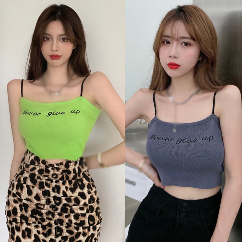 Áo Croptop Dệt Kim Dáng Ôm Thêu Chữ Phong Cách Hàn Quốc Quyến Rũ Cho Nữ