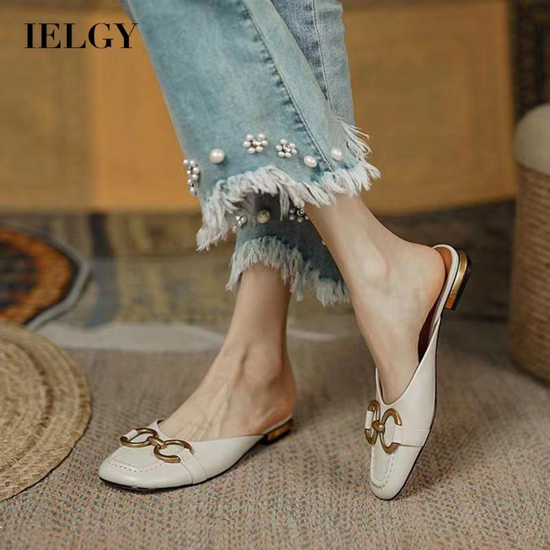 Dép IELGY mũi vuông có khóa kim loại phong cách Hàn Quốc thời trang dành cho nữ