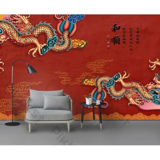 Tranh dán tường Tranh phù điêu rồng vàng, tranh dán tường 3d hiện đại (tích hợp sẵn keo) MS1315877