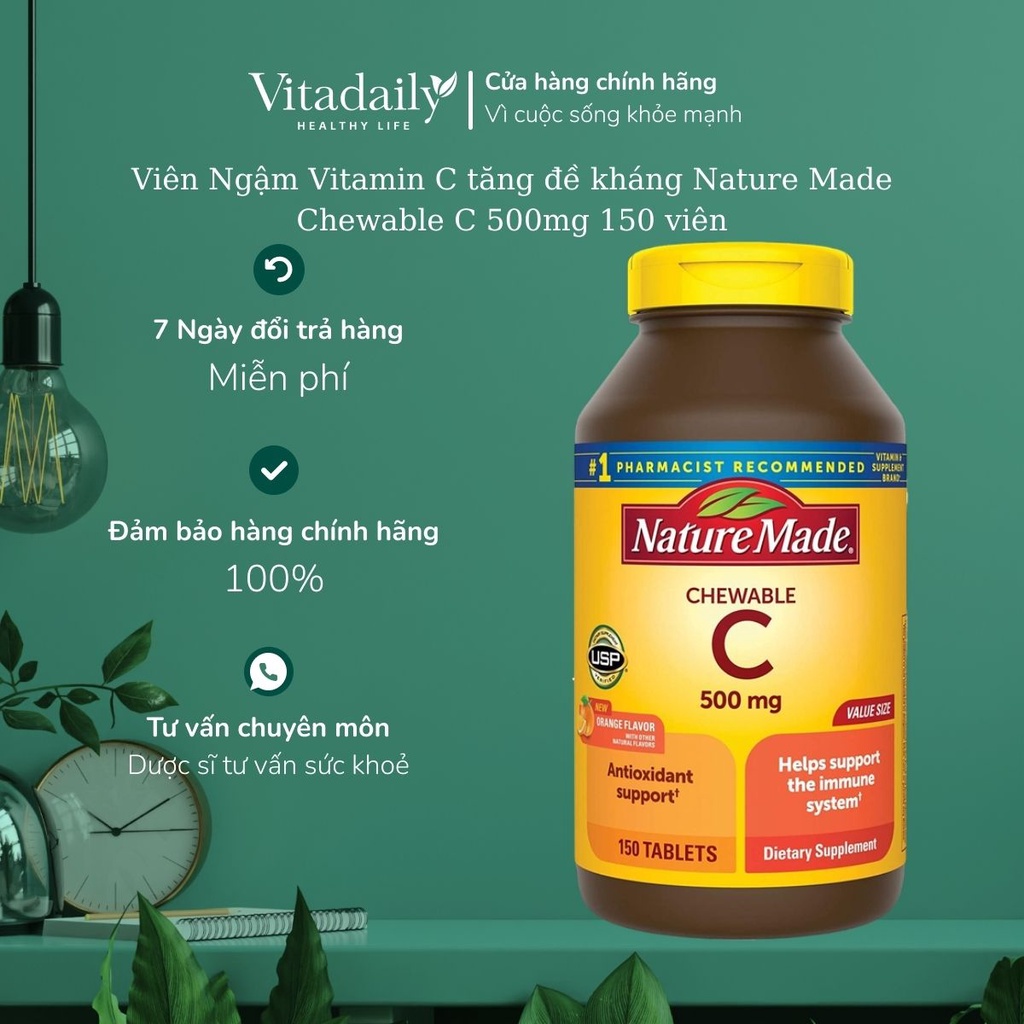 Viên Ngậm Vitamin C tăng đề kháng Nature Made Chewable C 500mg 150 viên