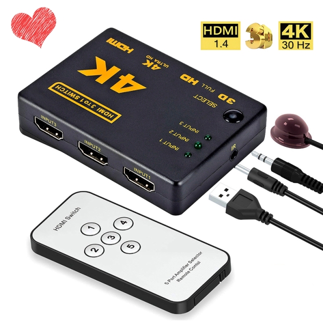 Đầu chuyển đổi chia nguồn 3 cổng HDMI 3 trong 1 kèm điều khiển tự động từ xa 1080P HD