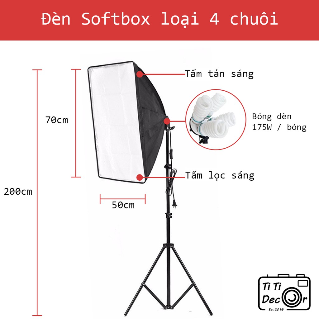 Đèn Softbox 4 đui chụp ảnh Lookbook, Studio, Livestream