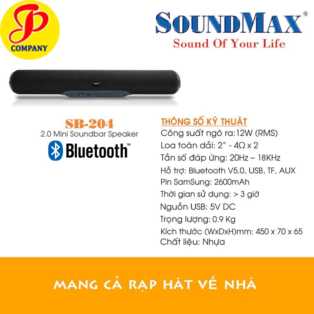 Loa thanh Soundbar SOUNDMAX SB204 Bluetooth - Chính hãng mới 100%