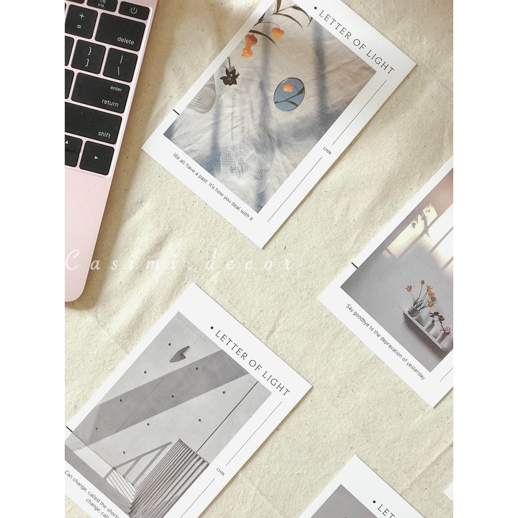 Bìa ảnh LETTER OF LIGHT B postcard chụp sản phẩm decor, dán tường trang trí bàn học Casimi Decor