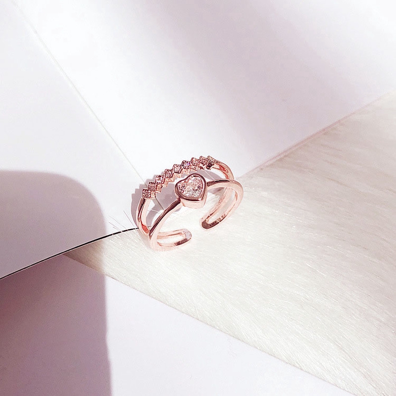 Nhẫn Zircom Nhiều Lớp Hình Trái Tim Pha Lê Lấp Lánh Có Thể Điều Chỉnh Cho Nữ