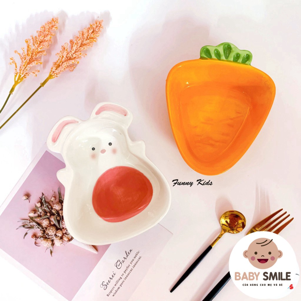 Bát ăn dặm, chén tập ăn, bát hình thỏ và cà rốt cho bé - baby smile