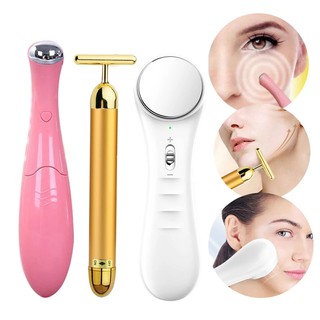 Bộ 3 món máy mát xa mặt rung điện 24K với bút mát xa mắt công cụ chăm sóc da chống nếp nhăn và máy làm đẹp Spa