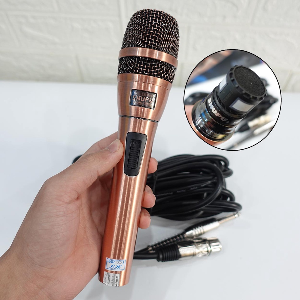 Micro Dây Karaoke Shupu SM-8.2 - Micro Chất Xịn, vỏ mạ đồng, Dây dài 6m - Chất âm trầm ấm, Bảo hành 6 tháng