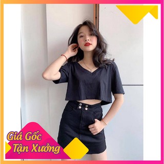 Áo thun croptop trơn cổ tim V - Zoro148