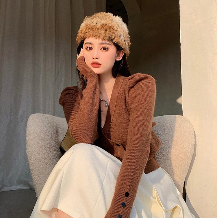 Áo len nữ cài cúc, áo cardigan len cổ V A829