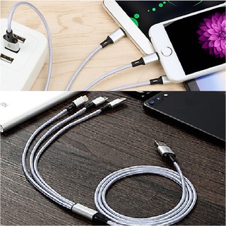 Cáp sạc đa năng bọc dù 3 trong 1 gồm Lightning - Micro USB - Type C