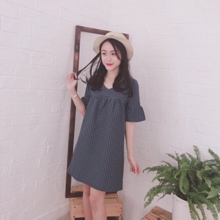 Đầm xuông caro tay loe - Thanh lý nghỉ bán