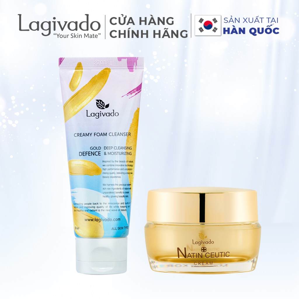 Bộ chăm sóc da mặt Hàn Quốc Lagivado gồm Cream NATIN CEUTIC 50 g và sữa rửa mặt Creamy Foam 50ml.