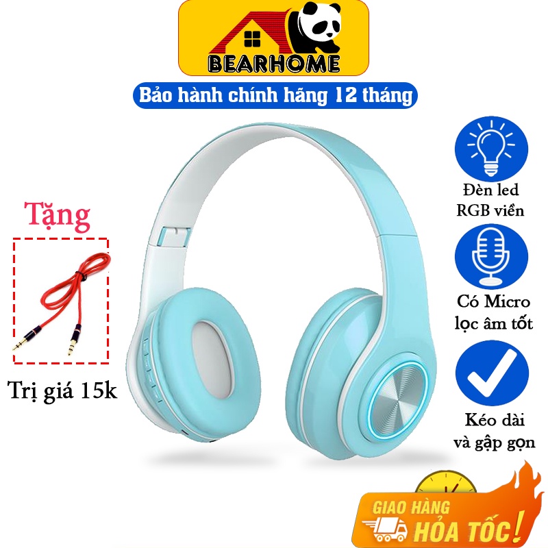 Tai nghe bluetooth không dây BearHome cao cấp, có micro chơi game, headphone bluetooth chụp tai có thể gập gọn tiện lợi