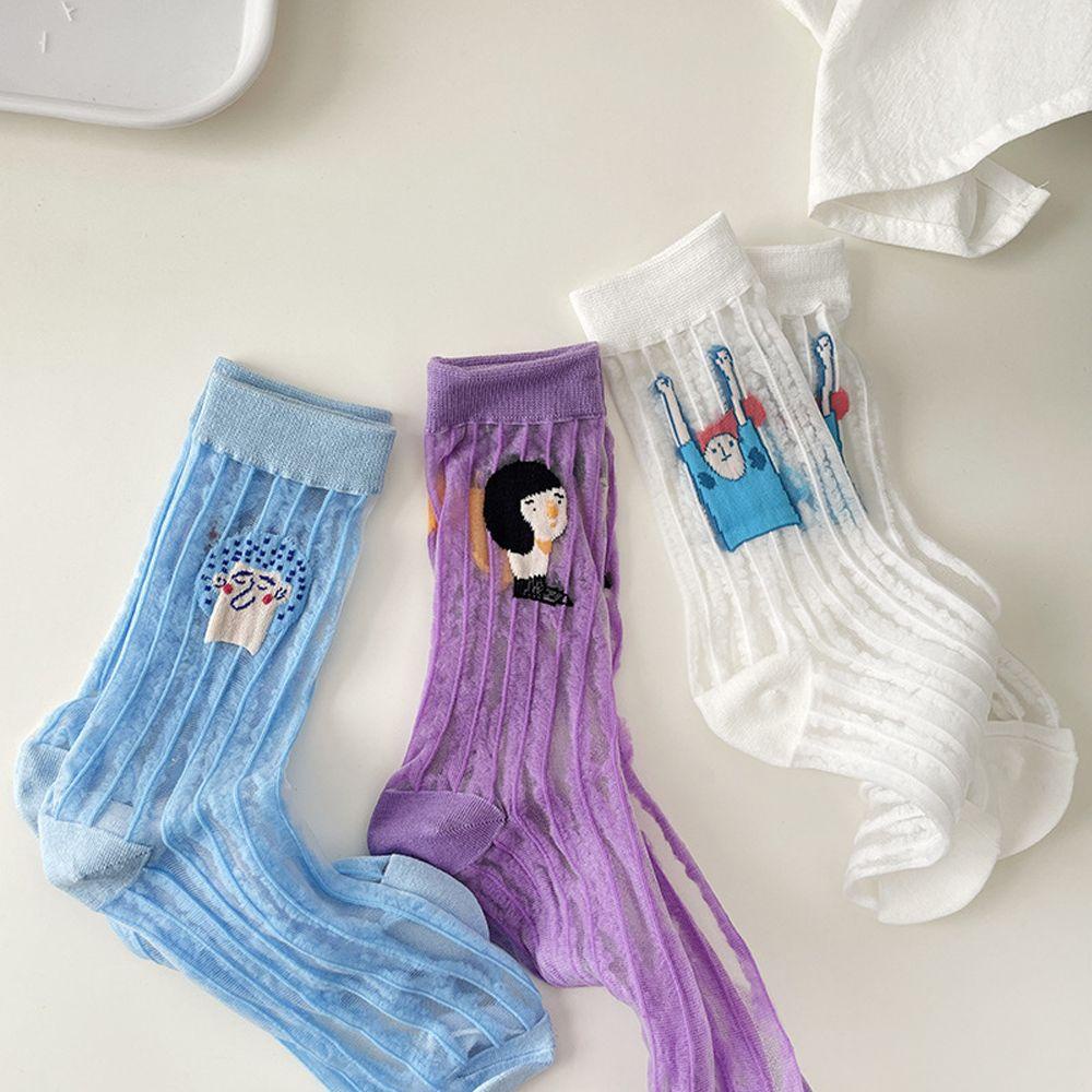 AROMA Vớ Cổ Trung Họa Tiết Kẻ Sọc In Chữ Đơn Giản Thời Trang Mùa Hè Phong Cách Hàn Quốc