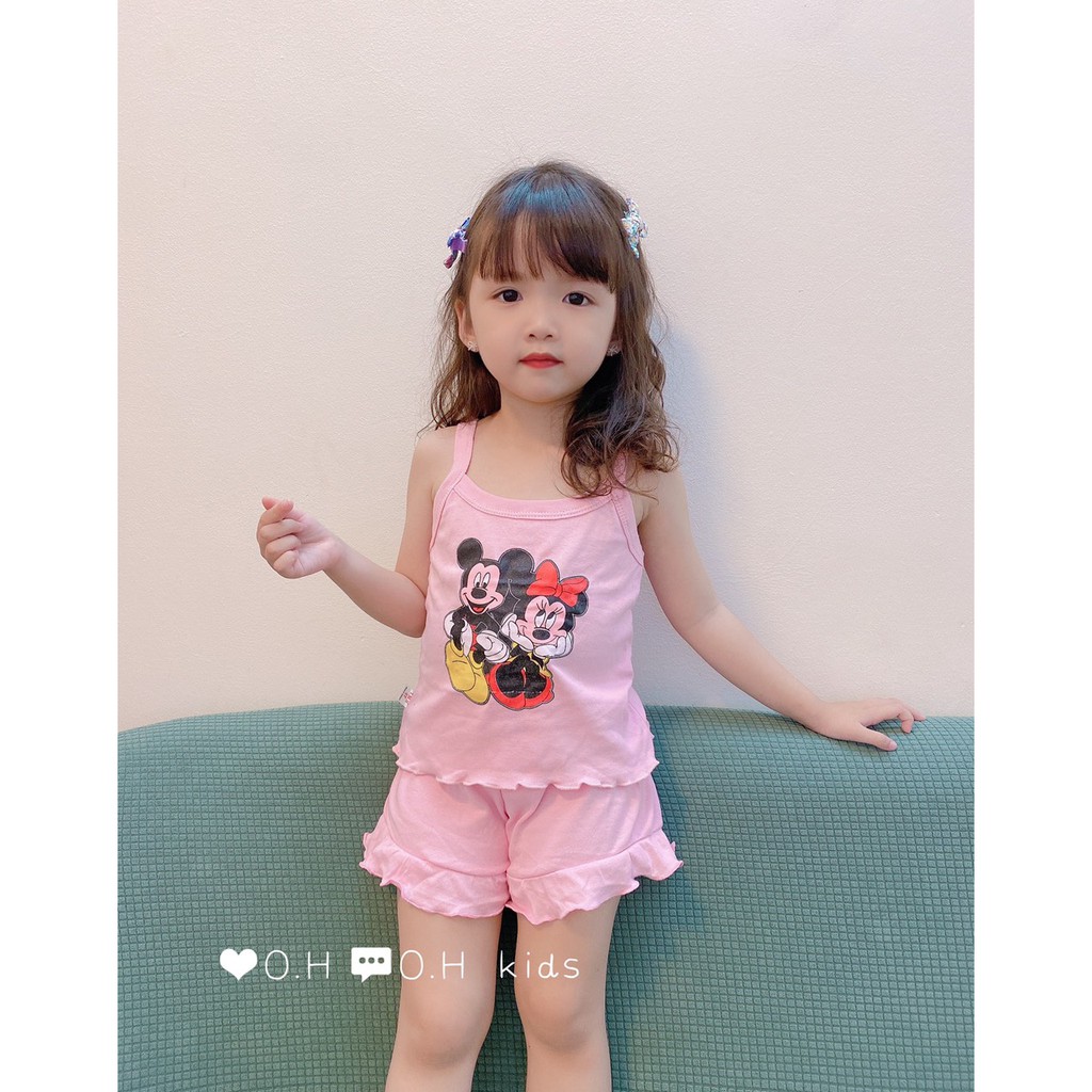 Bộ 2 Dây Cotton Bozip In Hình Chuột Mickey Cho Bé Gái Hàng Xuất Dư Loại 1 Bán shop-Mềm Mịn Mát Không Xù Nhão co giãn 4c