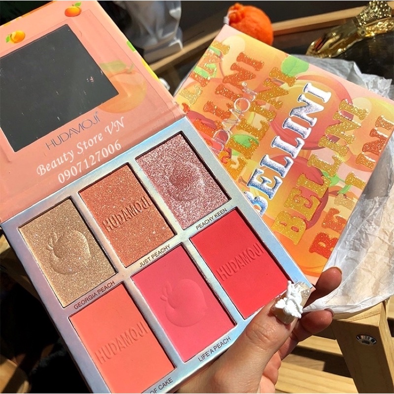 [FREESHIP] Bảng Phấn Má Hồng Bắt Sáng Nhũ Lấp Lánh 6 in 1 Peaches Blush Palette