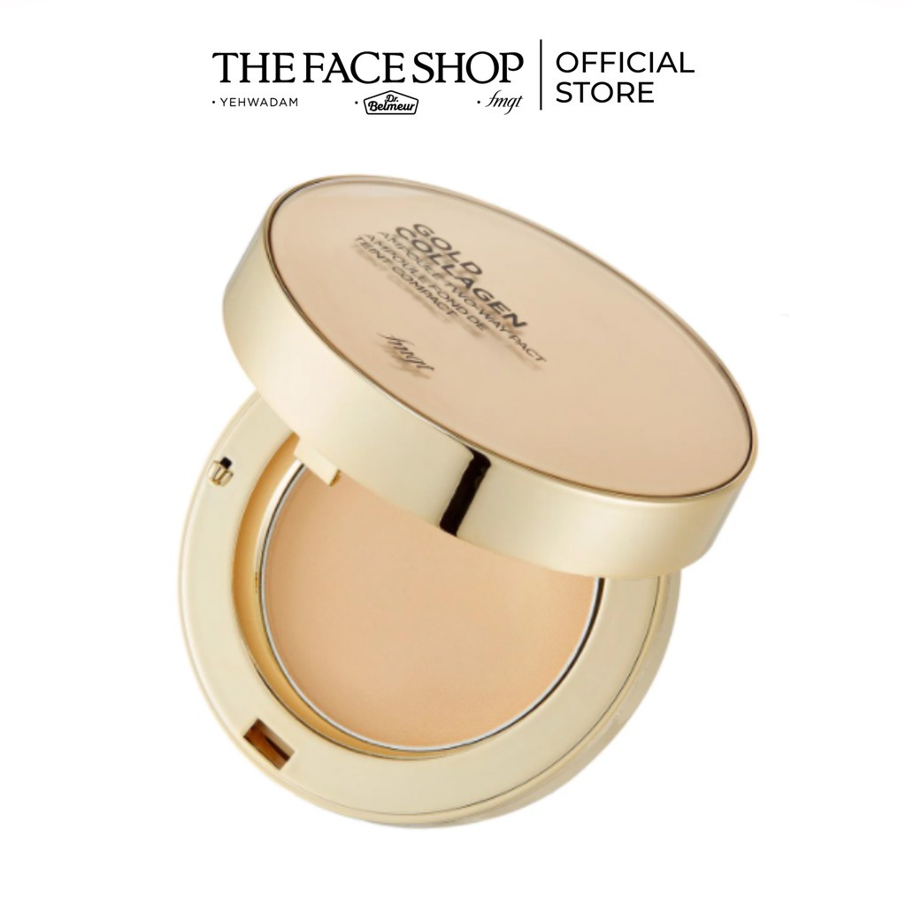 Phấn Nền Che Khuyết Điểm TheFaceShop Gold Collagen Ampoule Two-Way Pact SPF30 PA+++ V201 9.5g(01/03/2023)