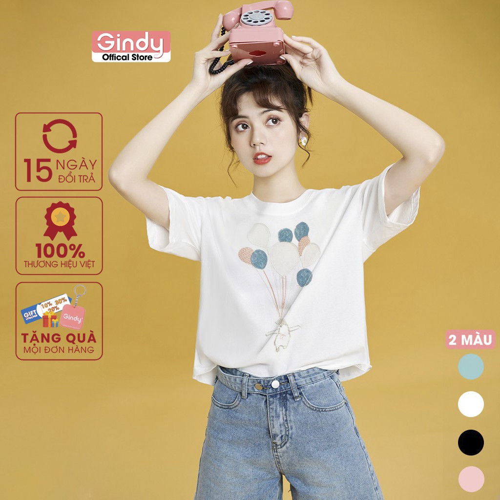 Áo phông nữ GINDY thun form rộng cổ tròn tay lỡ unisex basic chất liệu cotton co giãn, thoáng mát A20030