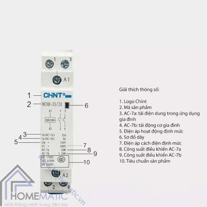 Khởi động từ 1 pha CHINT NCH8 25A ( xám trắng )