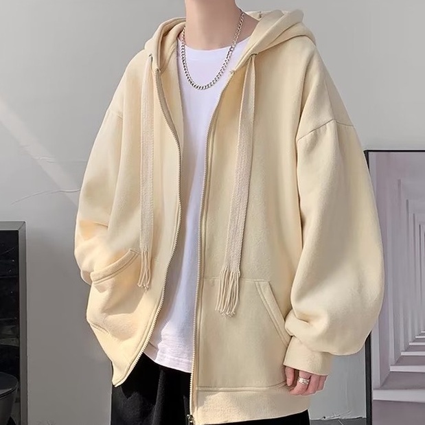 simple plain thời trang áo hoodie nam nữ unisex áo hoodie dây kéo Hàn Quốc áo hoodie form rộng vintage áo hoodie nữ