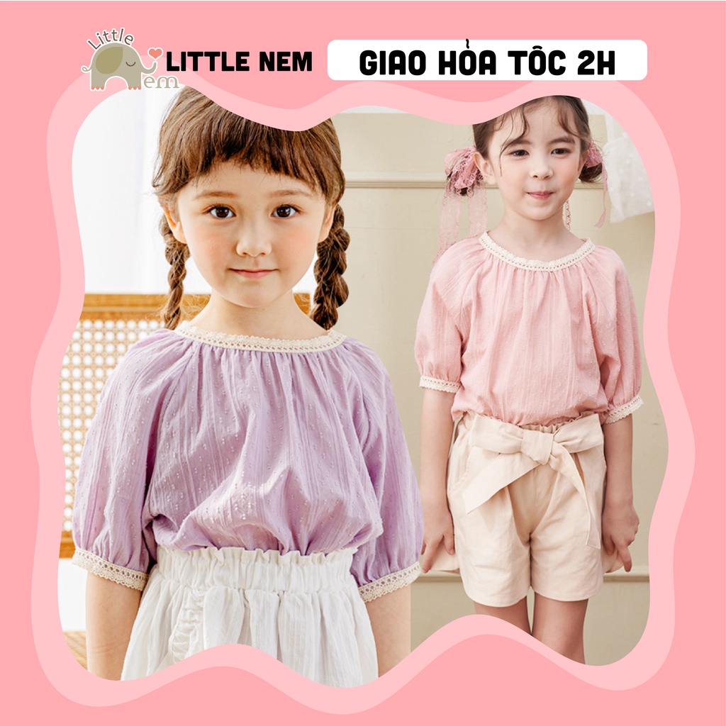 Áo bé gái Hàn Quốc Bebezoo cộc tay _ Pastel cổ tròn