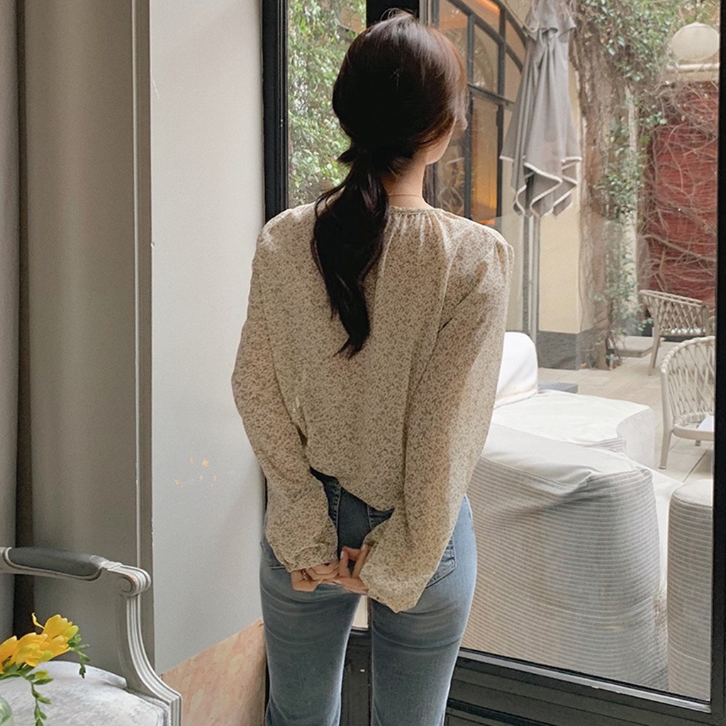 Thời Trang Áo Sơ Mi Tay Dài Họa Tiết Hoa Phong Cách Retro Dành Cho Nữ