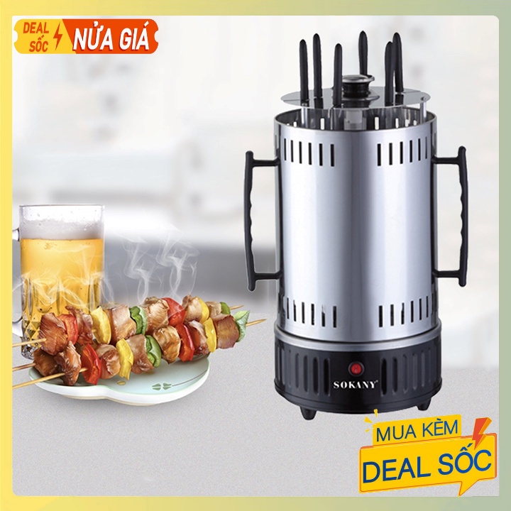 Bếp nướng thịt, hải sản xiên que quay 360 cao cấp không khói SOKANY