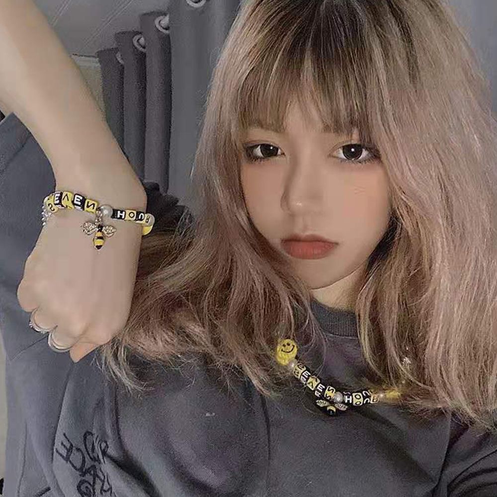 LOMBARD Vòng tay Vòng cổ thiết kế hình hoa cúc mặt cười phong cách hip hop Hàn Quốc cá tính thời trang cho nam và nữ