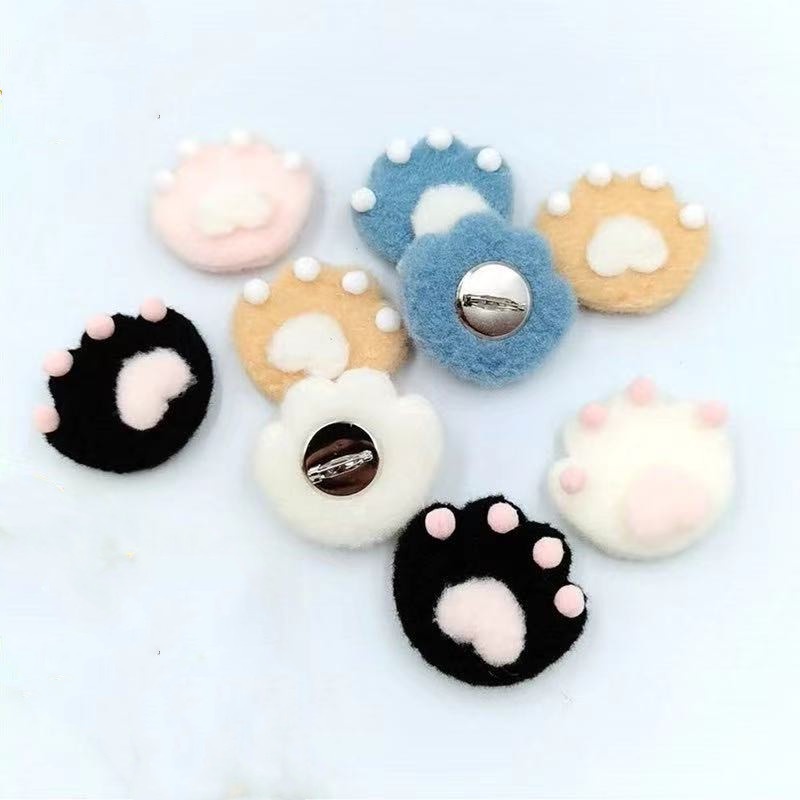 Trâm Cài Áo Hình Chân Mèo Hoạt Hình Phối Lông Đáng Yêu