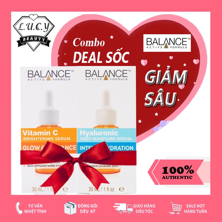 [COMBO BALANCE] Combo trắng da căng mượt serum Vitamin C + serum Hyaluronic Balance Active Formula 30ml/ chai