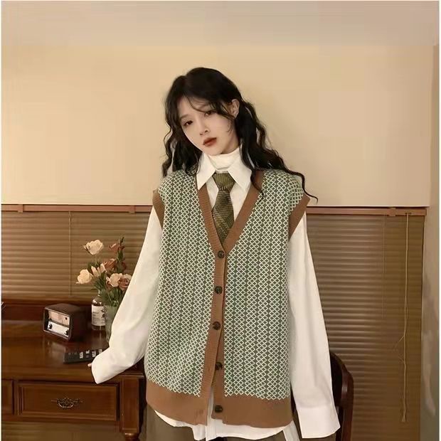 Áo khoác dệt kim cộc tay dáng rộng kiểu retro phong cách Hàn Quốc dành cho nữ