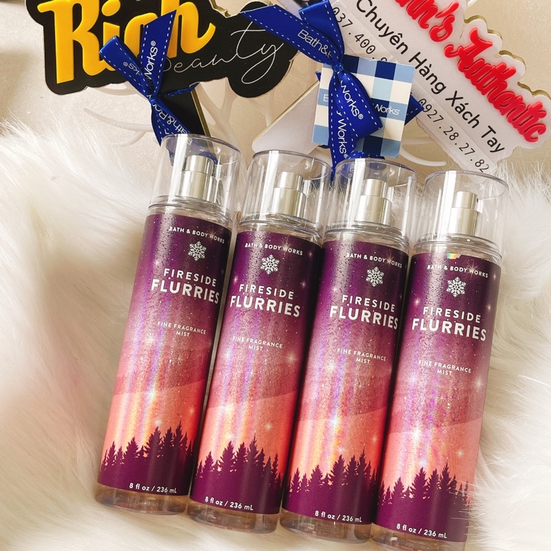 [Bill Auth] FIRESIDE FLURRIES - Xịt Thơm Duỡng Thể Toàn Thân Body Mist Bath &amp; Body Works USA 236ml