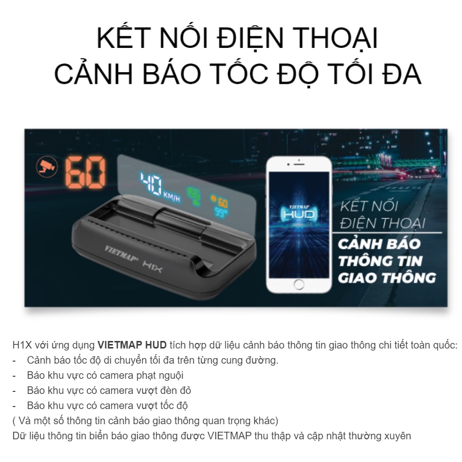 [Miễn Phí Lắp Đặt] VIETMAP HUD H1X - Màn Hình Hiển Thị Thông Tin Thông Minh