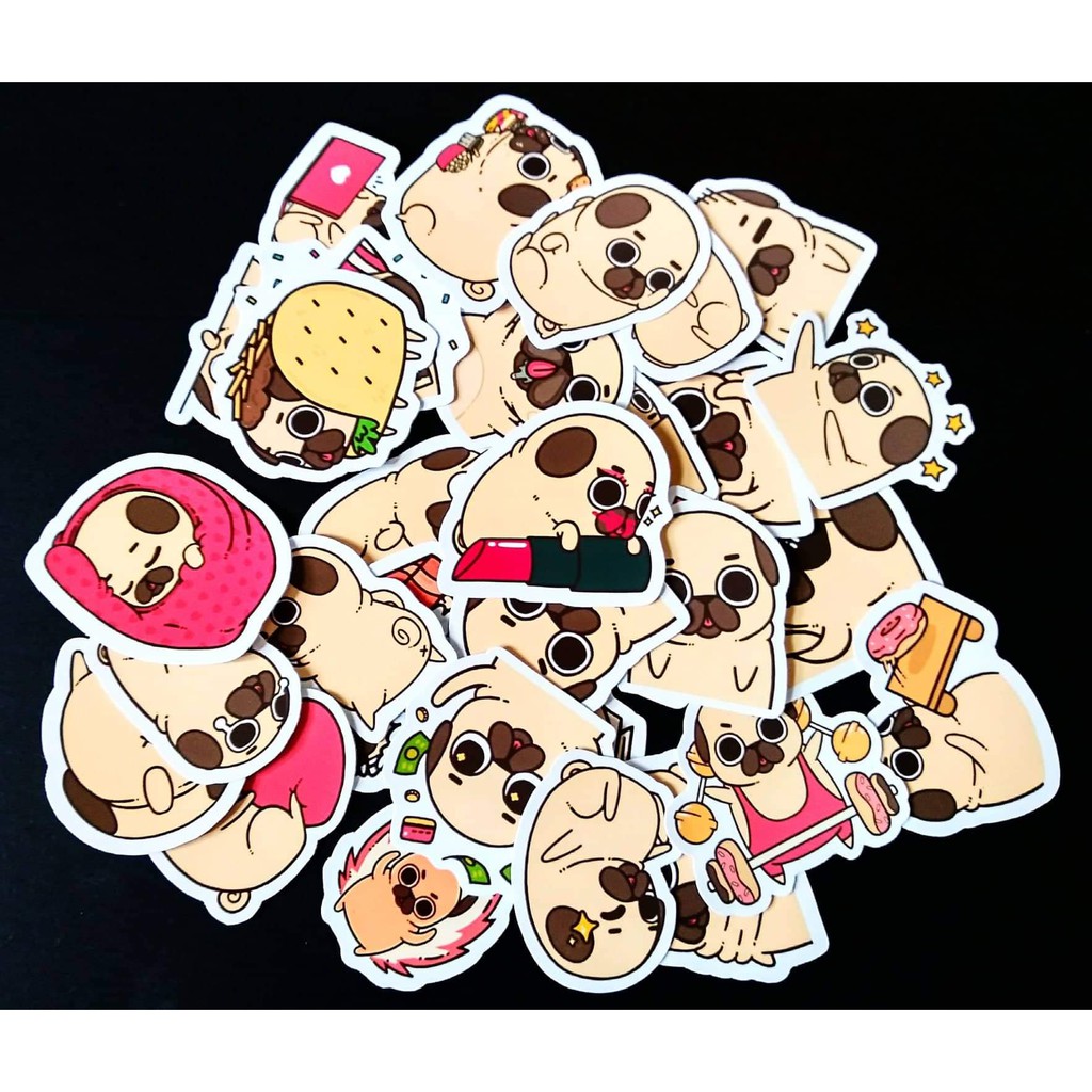 Bộ 32 sticker chó Pug size 3.5 cm cực yêu - LLD051 (Ảnh thật tự chụp)