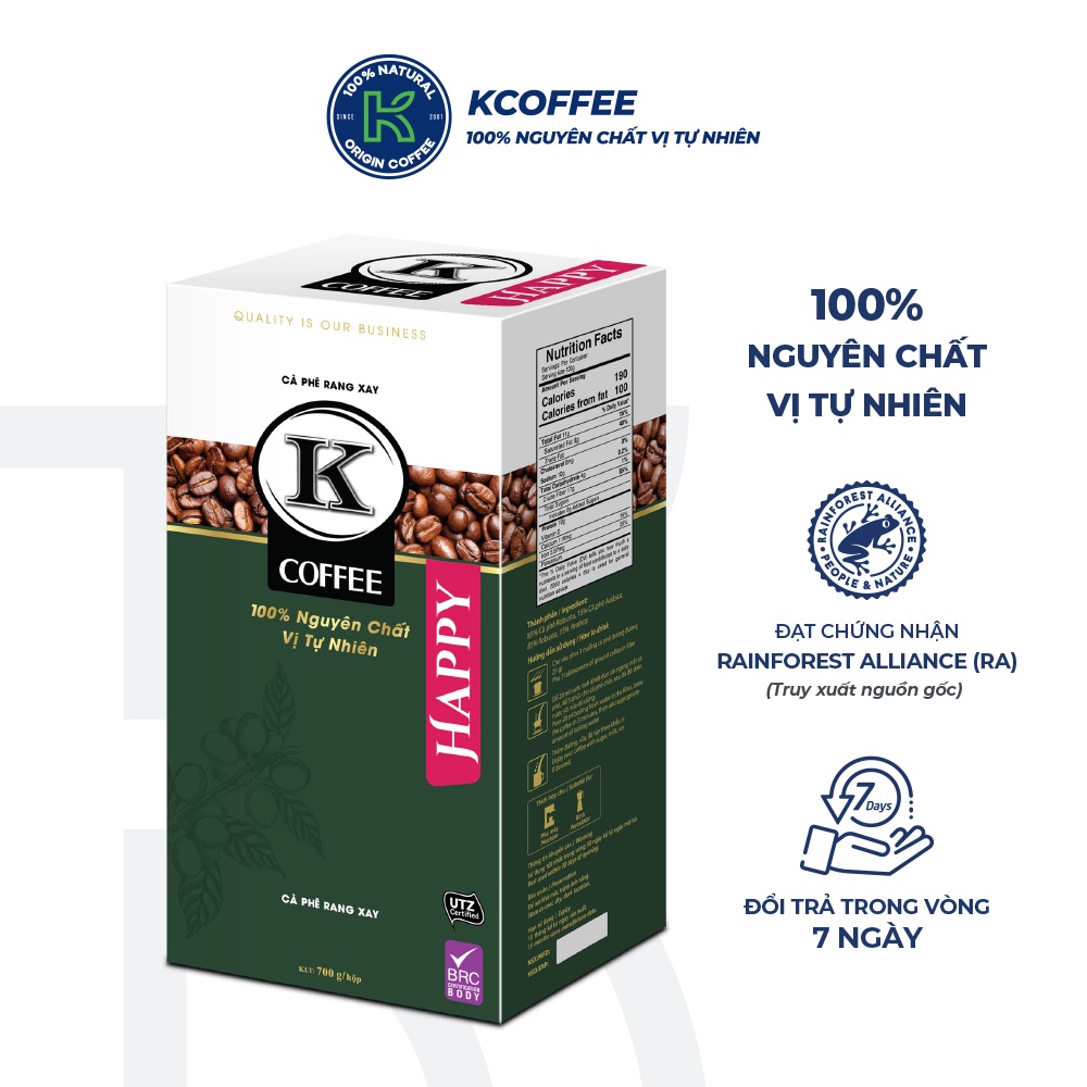 Cà phê rang xay nguyên chất  xuất khẩu K Happy 700g thương hiệu KCOFFEE