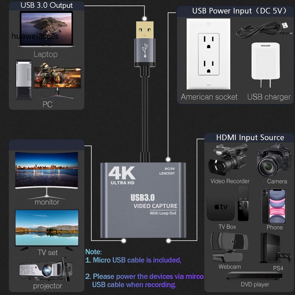 Bộ Chuyển Đổi Thẻ Âm Thanh / Video Hua-4K 1080p Hdmi-Compatible Sang Usb 3.0 Hd 1080p60 | BigBuy360 - bigbuy360.vn