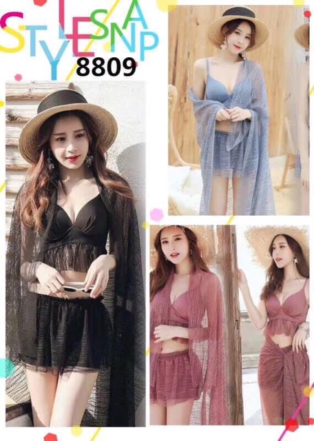 Bộ bơi, đi biển 3 chi tiết cúp ngực sang chảnh mã 8809