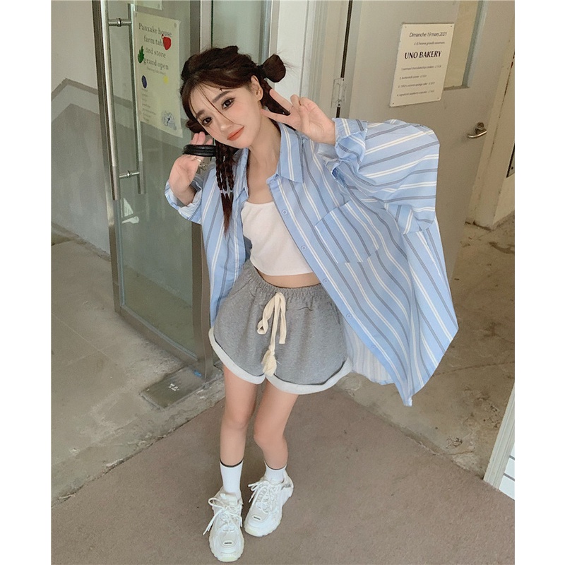 Áo Sơ Mi Tay Dài Kẻ Sọc In Chữ Thời Trang Dành Cho Nữ