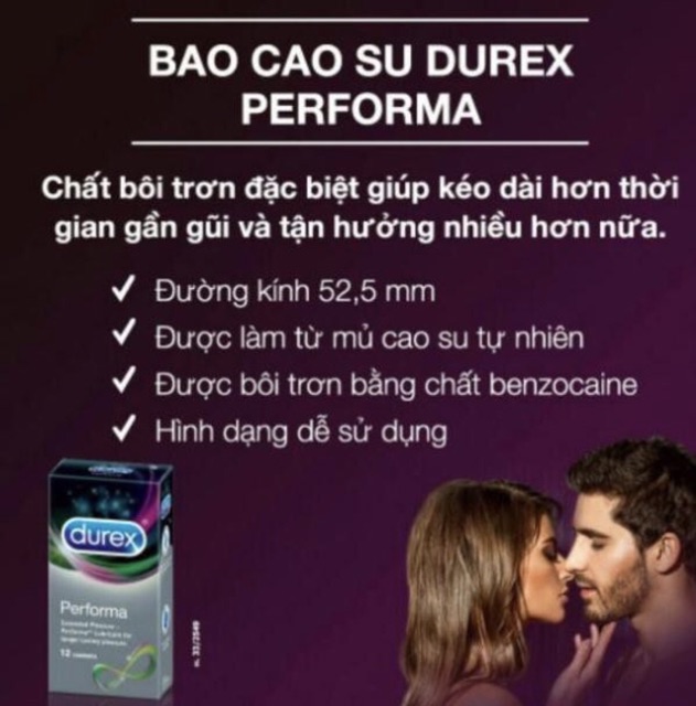 [KÉO DÀI THỜI GIAN QUAN HỆ_100%] Bao cao su DUREX PERFORMAN @freeship@ chống suất tinh sớm( che tên khi giao hàng)