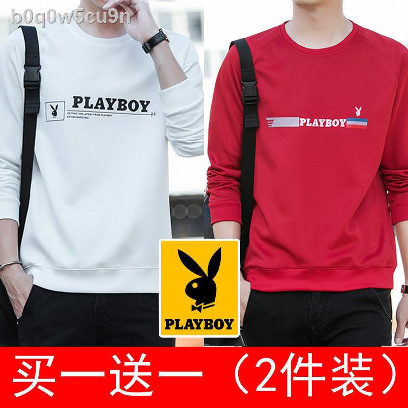 ◑﹍Áo len nam mùa xuân và thu Playboy thun cotton mỏng dài tay Phong cách Hàn Quốc xu hướng cổ tròn ôm sát