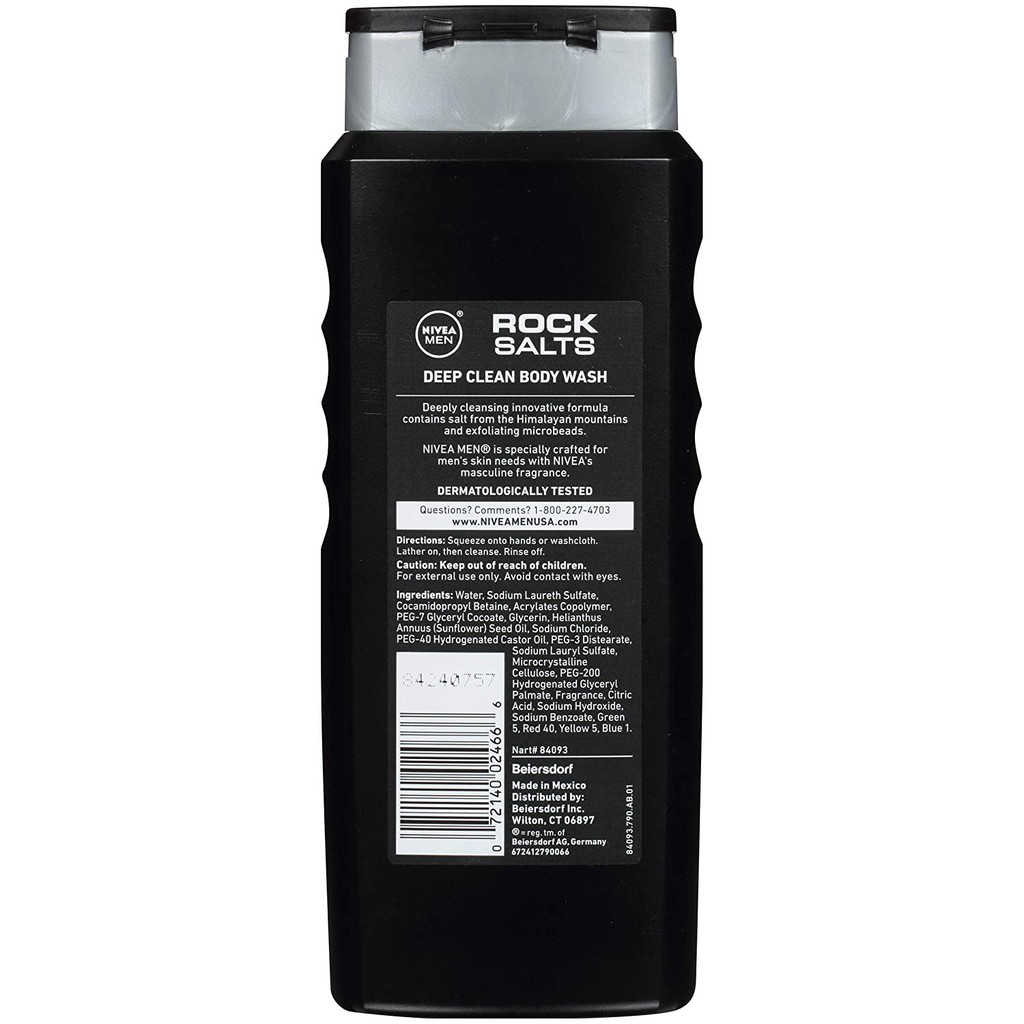 Sữa tắm nam giúp tẩy tế bào chết NIVEA Men Deep Rock Salts Body Wash 500ml (Mỹ)