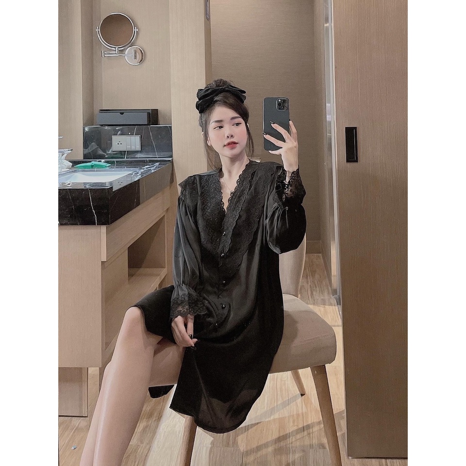 Đầm ngủ sơmi Sexy lụa latin, đi chơi dạo phố thoải mái- Đầm sơmi ren