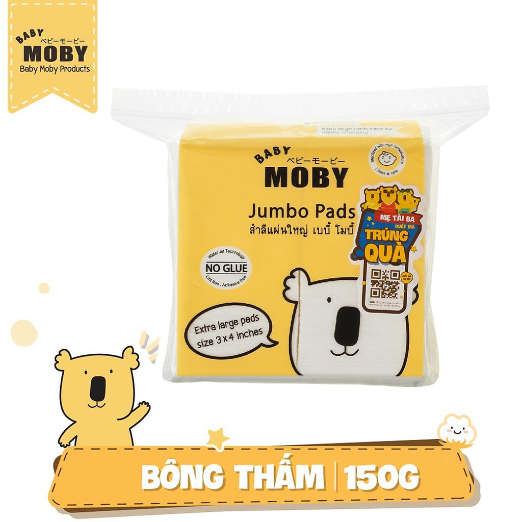 Bông miếng cotton cho bé Moby Baby, bông thấm tiệt trùng đa năng tự nhiên - Monnie Kids