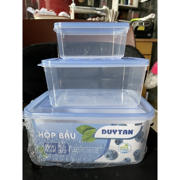Bộ 3 Hộp nhựa bầu Duy Tân 490ml - 1300ml - 2800ml /Hộp đựng rau củ thực phẩm để tủ lạnh an toàn