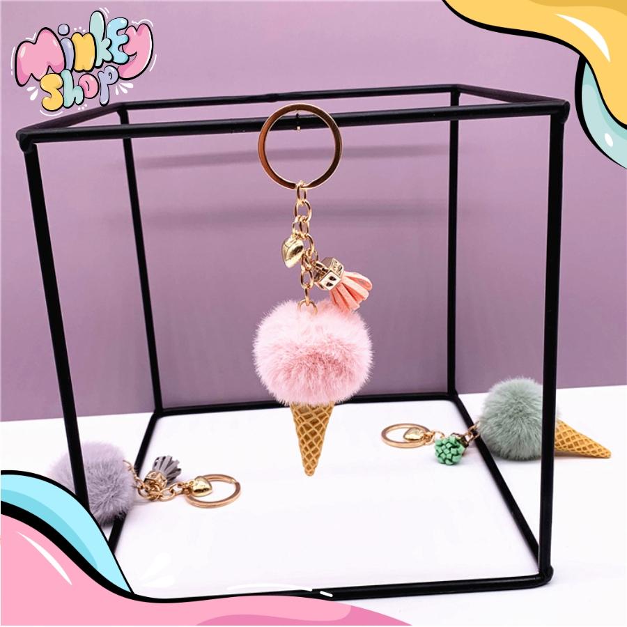 Móc Khóa Kem Bông Dễ Thương Nhiều Màu Đáng Yêu Phụ Kiện Túi Xách, Balo, Cặp Xách Cute 02MKK -Minkey