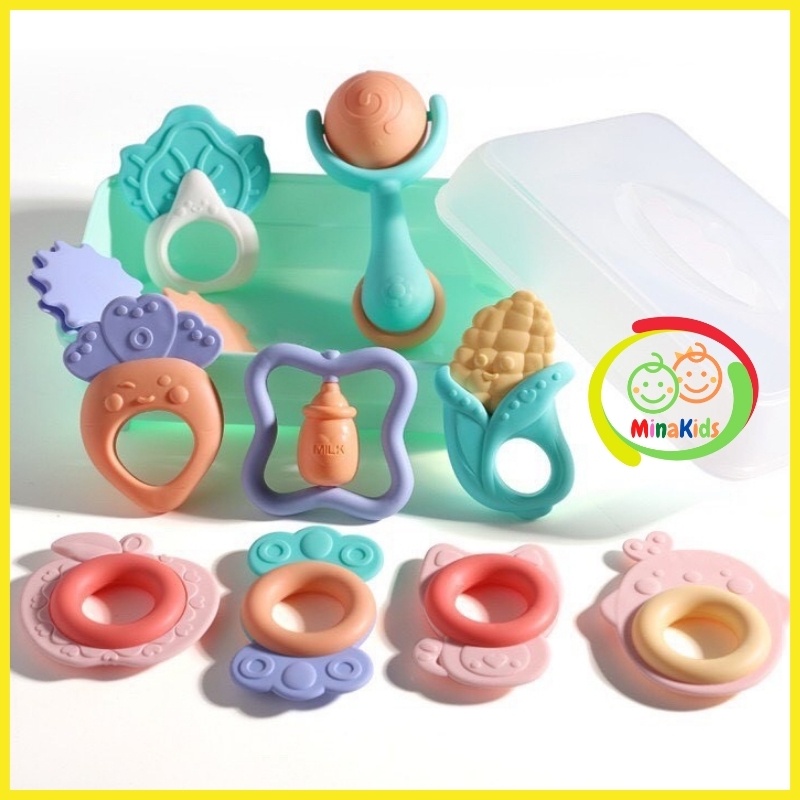 [Mã LIFE20KALL giảm 10% đơn 50K] Đồ Chơi Xúc Xắc Lục Lạc Gặm Nướu Baby Rattle An Toàn Cho Bé 10 Món XX06