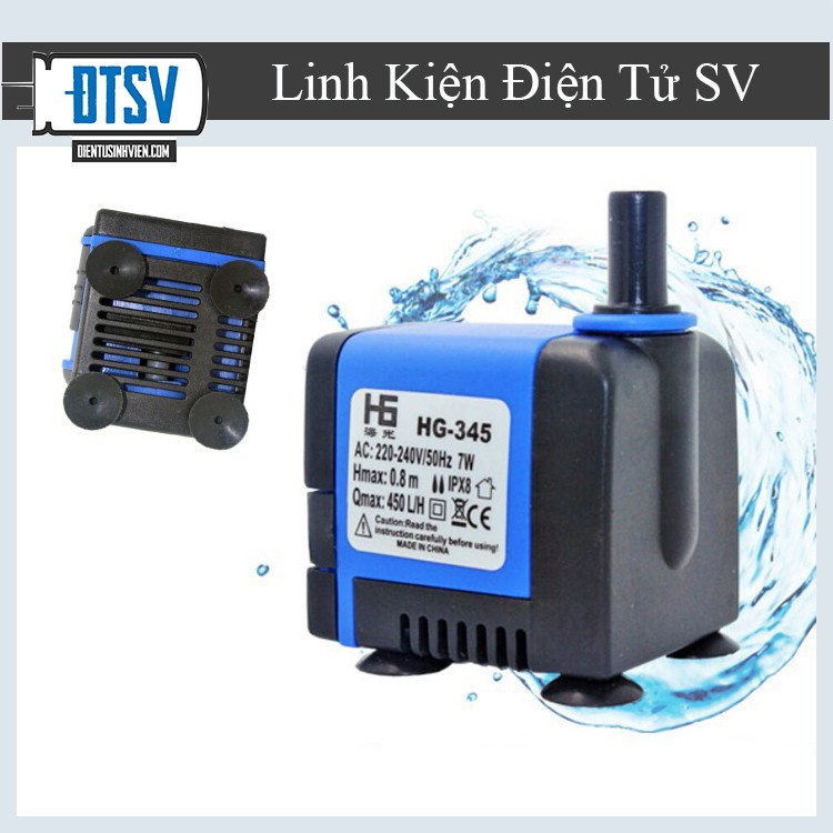 Bơm chìm mini HG-345 220V 7W bơm tiểu cảnh, bể cá, điều hòa nước- Linhkiendientusv.vn